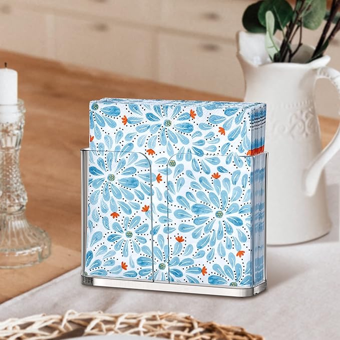 Amazing Abby Acrylic Luncheon Napkin Holder (6.5"x6.5"), Plastic Napkin Dispenser with Non-Slip Pads, Clear Napkin Stand, Great for Kitchen Counter, Dining Table, Bathroom Vanity, and More