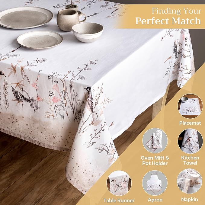 Maison d' Hermine Table Cloth Square Table 100% Cotton 60 x 60 Inches Tablecloth Reusable Decorative for Dining Room Farmhouse Home Valentines Day Decorations Spring Summer - Meadow Florals - Brown