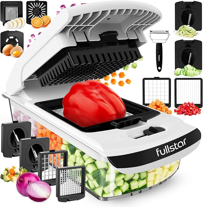 Fullstar The Original Pro Chopper - Vegetable Chopper and Spiralizer, Food Chopper with Container, Fruit Slicer, Kitchen Gadgets & Gifts, Home Essentials (9 in 1, White)