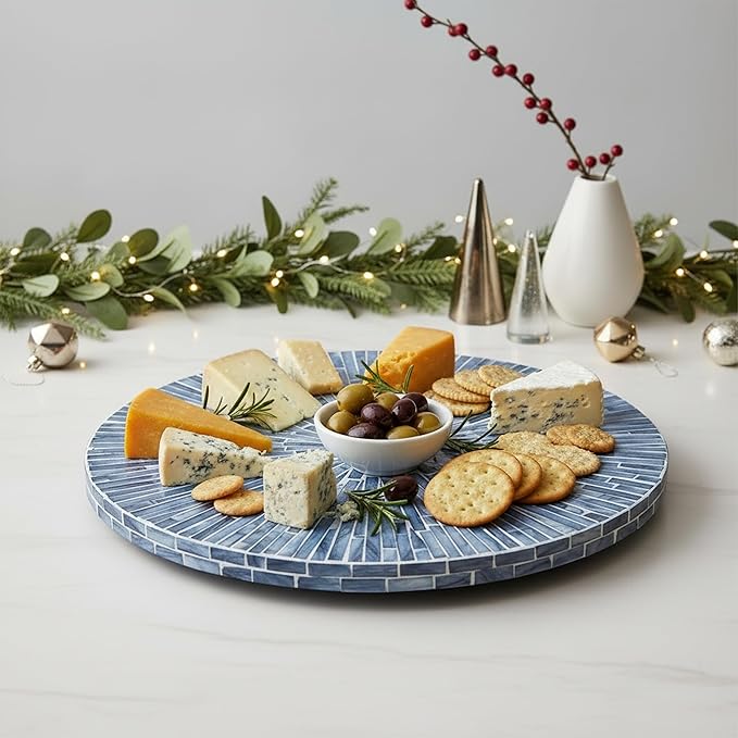 PEMAR Mother of Pearl Lazy Susan for Countertop Table (Blue Starburst, Standard (D12.6))