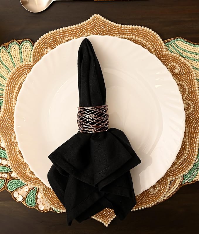 ALPHA Living HOME Napkin Rings Set 12 of Premium 100% Metal, Rust-Resistant Tabletop Décor - Napkin Holders for Family Dinner, Wedding, Party, Decorations, Banquet, Party, Easter - Bronze