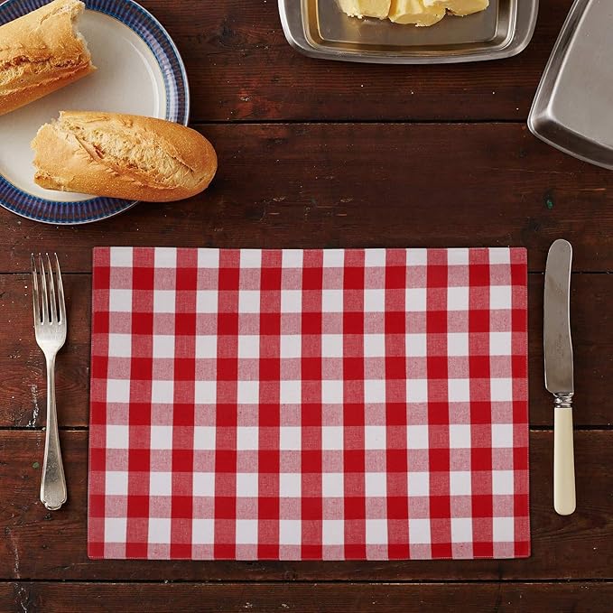 Urban VillaPlacemats for Dining Table 100% Cotton Placemats 14''x20'' Over Sized Tablemats Set of 6Placemats Red/White Buffalo Check Tablemats for Family Dinners Wedding PartiesPlacemats