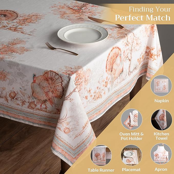Maison d' Hermine Table Cloth Rectangle Table 100% Cotton 60 x 108 Inches Fall Tablecloth Reusable Everyday Use for Thanksgiving Christmas Decorations Dining Farmhouse Party (Giving Thanks)
