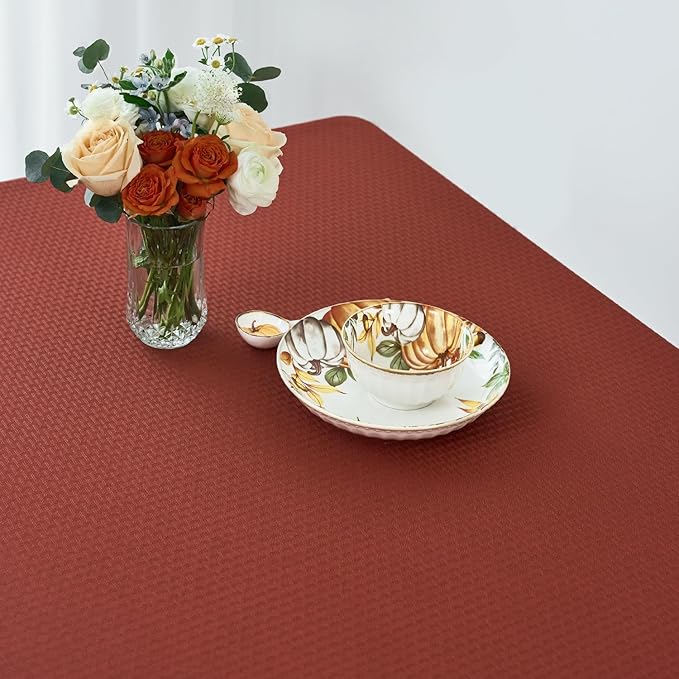 maxmill Square Tablecloth Weaved Texture Water Resistant Antiwrinkle Spill Proof Harvest Table Cloth, Decorative Table Cover for Thanksgiving Fall Party Holiday Dinner, 70 x 70 Inch, Rustic Brick