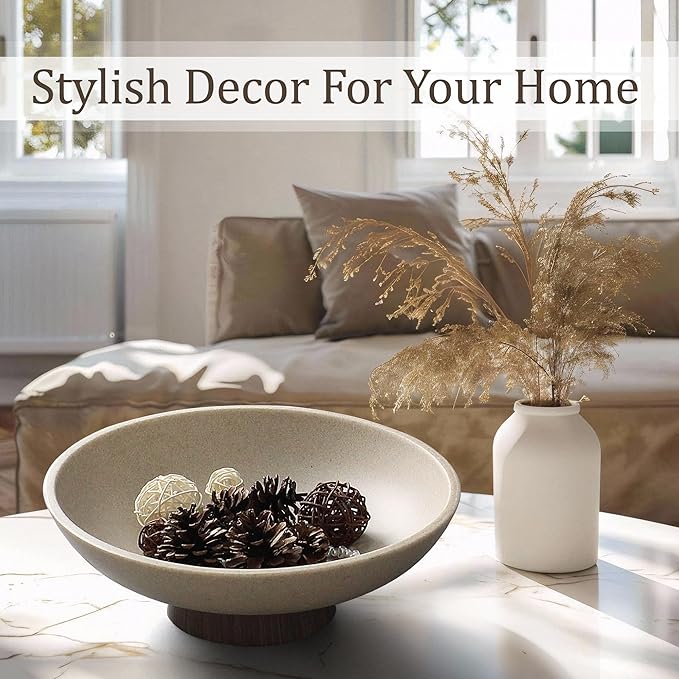 Modern Resin Pedestal Bowl – Large Fruit Bowl for Kitchen Counter, Catch All Bowl for Entryway Table, Stylish Key Bowl & Dining Centerpiece, Brown