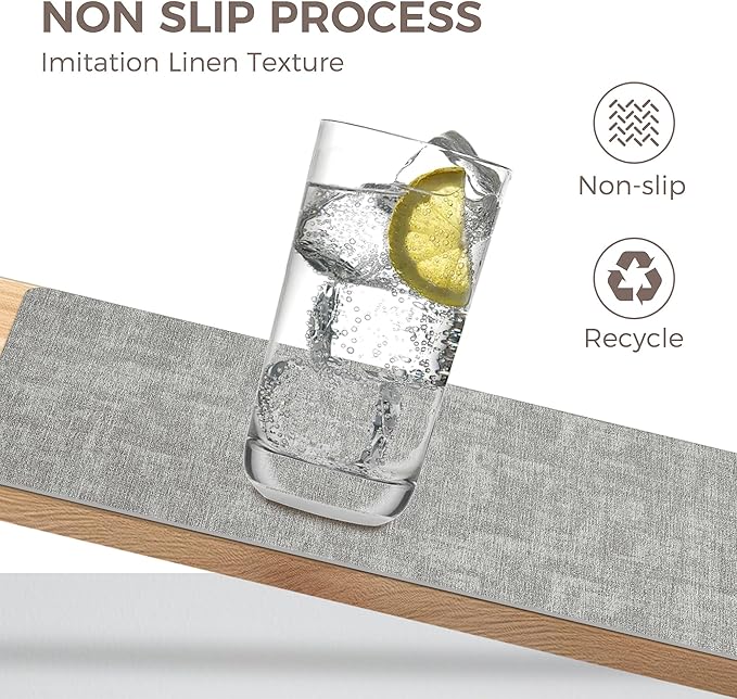Vinyl Placemats Set of 8, Faux Leather Waterproof and Heat Resistant Place Mats, Washable Anti-Slip Table Mats with Coaster, Wipeable Placemats for Indoor & Outdoor 17" x 12" (Light Grey, Set of 8)