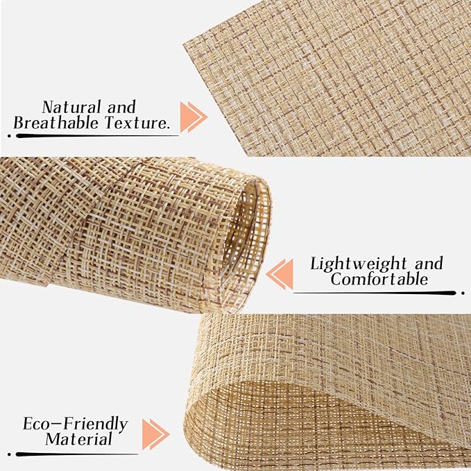 Timeet Placemats Set of 6, Heat Resistant Non-Slip Place Mats for Dining Table, Durable Washable PVC Vinyl Woven Table Mats, Linen Textured Placemats for Kitchen Resistant Easy to Clean(Beige