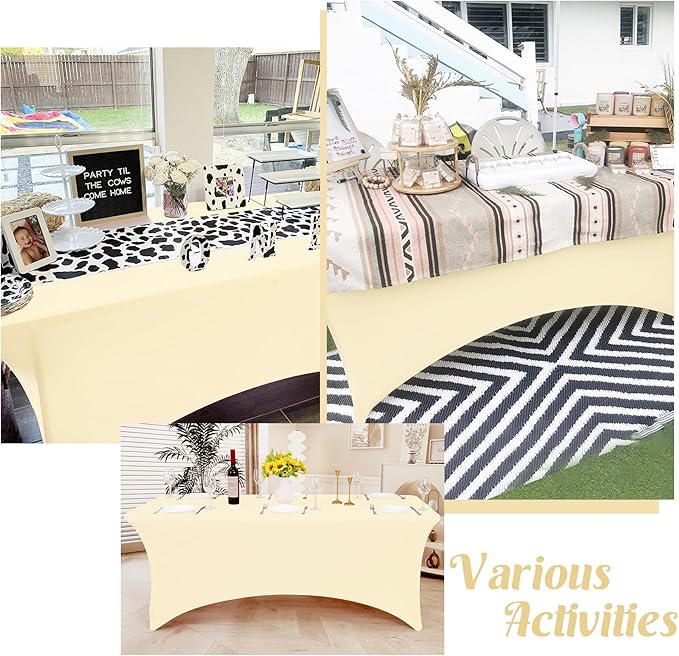 HAISIWLKJ 3 Pack Table Cloth 8ft Beige Tablecloths for Rectangle Folding Table Spandex Fitted Stretch Table Cover Wrinkle Resistant Washable Table Protector for Party, Wedding, Banquet, Festival.