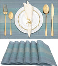 Winknowl Placemats Set of 6, Washable Vinyl Woven Placemats, Heat Resistant & Wipeable Table Mats for Kitchen Dining Table (Blue)