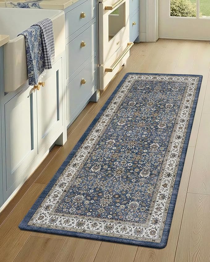 Color&Geometry Anti Fatigue Kitchen Mats for Floor 24x59, Vintage Decor, Easy Clean, Waterproof & Oil Proof, 0.4" Thick Cushioned, Non-Slip Kitchen Runner Rug for Sink, Laundry, Office, Blue