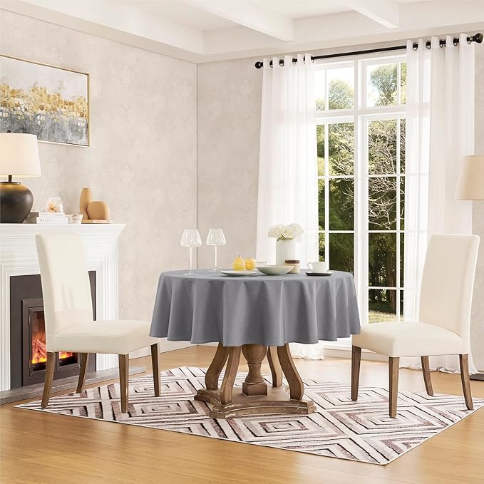 Tablecloth Linen Textured Waterproof & Stain Resistant Table Cloth Wrinkle Free Decorative Fabric Farmhouse Table Cover for Dining/Party/Buffet/Wedding, 60 x 60 Inch, Dark Grey