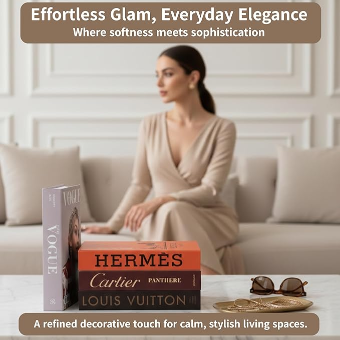 Glam Large | 4 PCS Faux Decorative Books for Home Decor | Not Real Books (Cardboard Boxes) | Coffee Table, Bookshelf & Shelf Styling Display Props for Living Room, Office