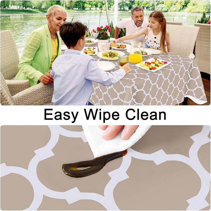 Smiry Rectangle Table Cloth, Wipeable Spillproof Plastic Tablecloths for Dining, Waterproof Vinyl Tablecloth with Flannel Backing for Rectangle Tables, Camping, Outdoor and Indoor (70"x90", Khaki)