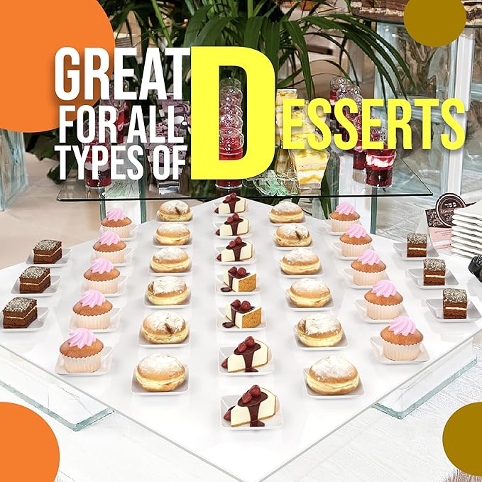 Exquisite Tiny Mini Dessert Plates - 120 Pack 2.4 In. x 2.4 In. White Disposable Appetizer Plates - Small Plastic BPA Free for Weddings