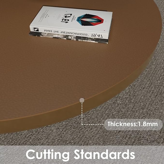 Round Table Pad, 1.8mm Thick, Dia.48 Inch, Leather Table Cover, Dining Table Protector, Mud Color + Champagne Gold