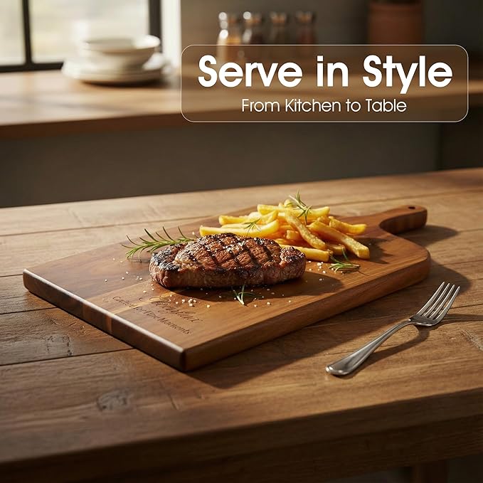 Acacia Wood Charcuterie Board with Handle, Large Cheese Serving & Entertaining Board, Premium Natural Grain Wooden Board for Appetizers, Snacks & Gift Giving