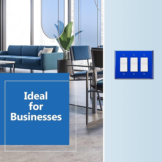 LIDER Reflective Acrylic Decorator Wall Plate, Mirrored Light Switch Plate, Plexiglass Outlet Cover, Acrylic Glass, Oversized 3-Gang 5.25" x 7.06", LWP-33O-ABL5P, Blue, 5 Pack