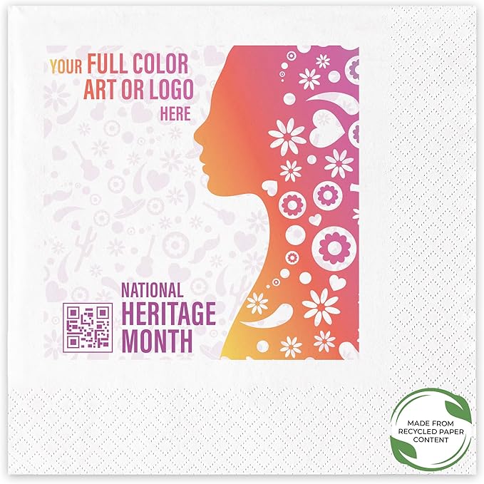 B.E. Green Custom Luncheon Napkins - Personalized Recycled Paper Content Napkins - Eco-friendly & Full-Color Digital Printed - Events & Celebrations - Pack of 50 - Diamond Edge Embossed, 6.5"x 6.5"