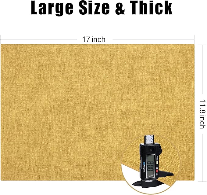Homaxy Faux Leather Heat Resistant Placemats for Dining Table Set of 6, Waterproof Wipeable Washable PU Table Mats, Easy to Clean Anti-Slip Place Mats, 11.8" x 17", Yellow
