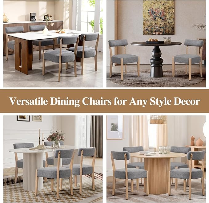 Dining Chairs Set of 2,Mid Century Modern Dining Chair Set - Linen Upholstered Low Back Kitchen & Dining Room Chairs with Woven Design,Grey Fabric