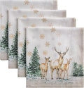 Maison d' Hermine Cloth Napkins Set of 4 100% Cotton for Thanksgiving Christmas Decorations Everyday Reusable Square Fall Napkins Cloth Washable Dinner Party (Deer in The Woods, 20"x20")