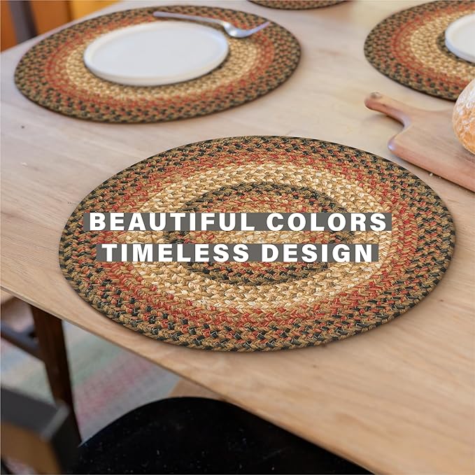 Homespice Russet Jute Woven Round Placemats Set of 6, 15", Warm Country Decor, Multicolor Table Mats - Vibrant Colors, Durable, Easy to Clean and Protects Furniture