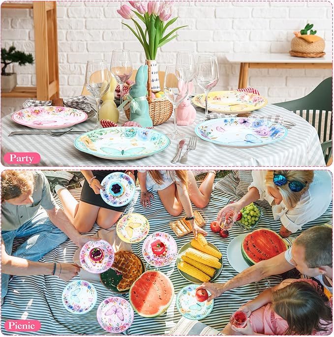 60 Pcs 7 Inch Butterfly Birthday Party Plates Floral Paper Plates Spring Butterfly Party Disposable Dinnerware Decoration for Baby Shower Bridal Wedding Supplies