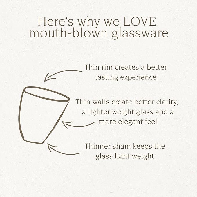 over&back 19oz Traditional Glassware - Set of 4 Classic Stemless Drinking Glasses for Parties, Get-togethers, and More - Mouth-Blown - Wine Cups for Kitchen and Dining Room - Clear