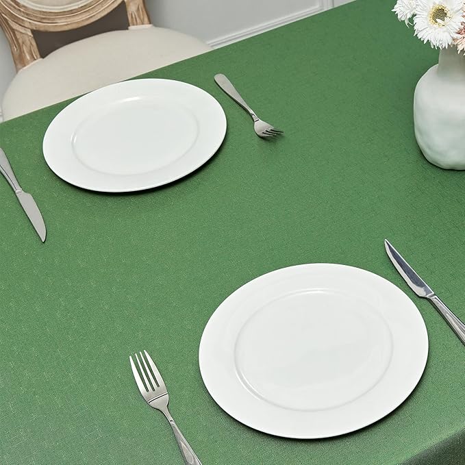Rectangle Tablecloth Waterproof 60x104 inch Linen Textured Table Cloth Stain and Wrinkle Resistant Washable, Decorative Fabric Table Cover for Dining, Party and Camping, Green
