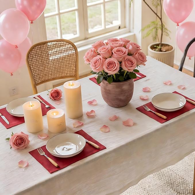 Home Brilliant Cloth Placemats Set of 8 Red Linen Placemats for Christmas Dinner Heat Resistant Dining Table Mats Kitchen Place Mats, Dark Red Burgundy