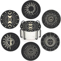 6-Pack Moon Phase Coasters Set with Holder - Absorbent Ceramic Drink Pads, Non-Slip Table Protectors for Coffee & Glasses