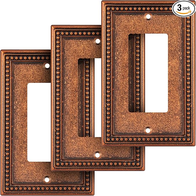 Henne Bery Raised Pearls Decorative Wall Plate Switch Plate Outlet Cover (Single Decorator 3PK, Sponged Copper)