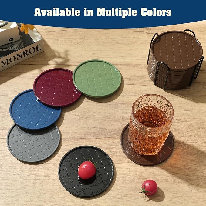 Coasters,Drink Coasters Set of 8 with Holder (Navy Blue, 12pcs)