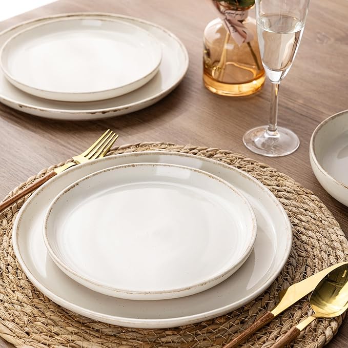 AmorArc Ceramic Dinnerware Sets with Pasta Bowls for 6, Handpainted Plates and Bowls Set with Rustic Terracotta Underside, Scratch Resistant Dishes Set, Dishwasher & Microwave Safe, 24 Pcs