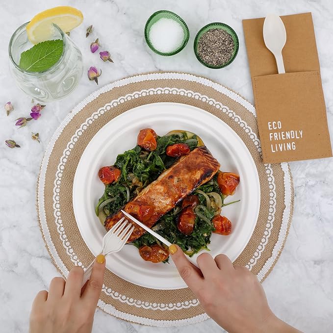 150pcs 100% Compostable Paper Plates (10in), Heavy Duty, Eco Friendly, Biodegradable Made of Sugarcane Fiber