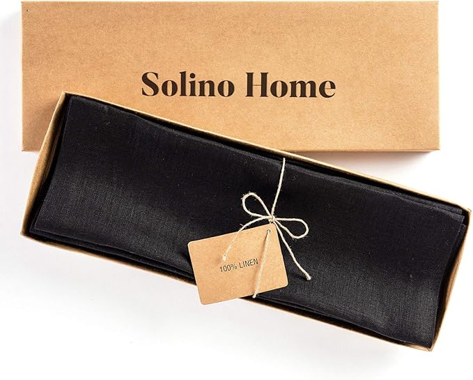 Solino Home Linen Black Placemats Set of 4 - 100% Pure Linen Placemats 14 x 19 Inch for Winter, Easter - Fete