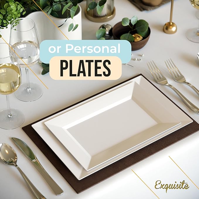 Exquisite Plastic Serving Trays For Party - 40 Pcs 11.5 Inch White Serving Platters, Plastic Trays For Food, White Tray, Food Tray Disposable Platters For Parties, Catering & Buffet