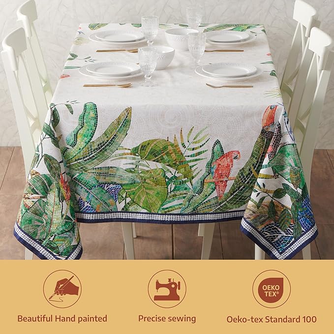 Maison d' Hermine Premium Table Cloth Rectangle Table 100% Combed Cotton 108 x 70 Inches Tablecloth Reusable Decorative for Dining Room, Farmhouse, Home, Party, Festive & Wedding - Mosaic