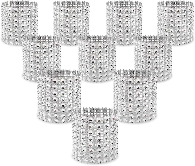 KPOSIYA Napkin Rings, Pack of 60 Rhinestone Napkin Rings Diamond Adornment for Place Settings, Wedding Receptions, Dinner or Holiday Parties, Family Gatherings (60, Silver)