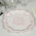 50 Pack 10" White Pink French Toile Dinner Plates, Disposable Round Paper Party Plates 300 GSM for Festive Table Decoration