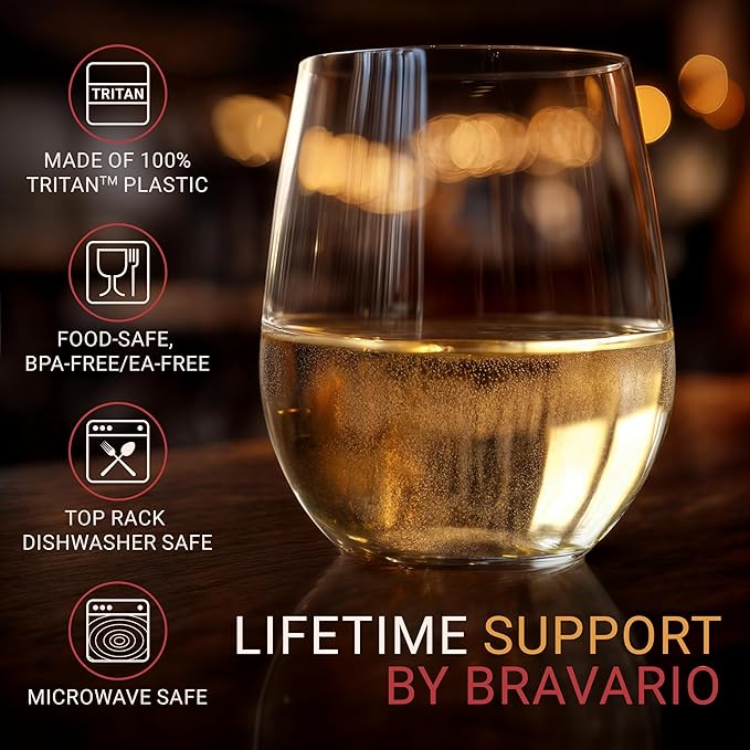 Unbreakable Stemless Plastic Wine Glasses | Reusable | Shatterproof 100% Tritan Plastic | Dishwasher-Safe | BPA-free | Awesome for Indoor & Outdoor | 16 oz, Set of 12