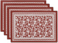 Red Placemats Set of 4，Vintage Chinoiserie Flower Branches Place Mats Heat Resistant Dining Table Mats 12 x 18 Inch Non-Slip Washable Desk Mats for Party Kitchen Dining Decoration