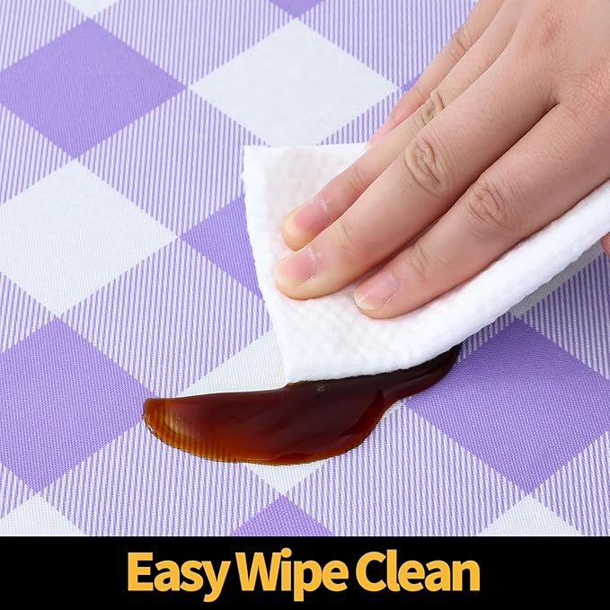 Smiry Rectangle Picnic Table Cloth, Elastic Waterproof Fitted Vinyl Tablecloths, Flannel Backed Buffalo Plaid Table Covers for Dining, Camping, Outdoor (White and Purple, 30" x 96")