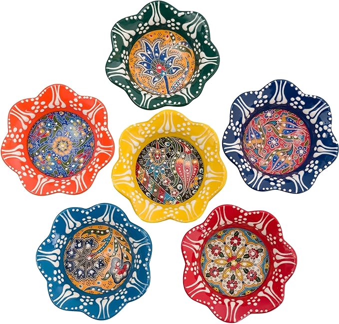 BCS Ceramic Pinch Bowls Set of 6, Small Multicolor Handmade Decorative Serving Dishes - Cooking Prep & Charcuterie Board Bowls, Soy Sauce Dish (3.2'' - 3 oz)
