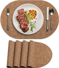 Placemats Set of 4 - Washable Heat Resistant Table Placemats - Wipeable Faux Leather Oval Place Mats, Waterproof Table Mats for Dining Table, Brown