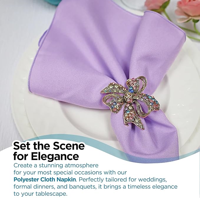 Polyester Cloth Napkins - Washable Soft Table Linens - Durable & Elegant for Dining, Restaurants, Weddings, Events, Rentals, Banquets, & Parties - Premium Quality Set of 250, Lavender, 20"x20"