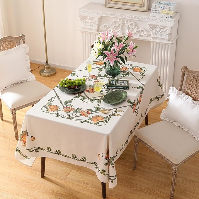 patdrea Designer Linen Square Tablecloth,Vintage French Floral Tablecloths,Wrinkle Free Table Cloth,Decorative Table Cover Cloth for Kitchen,Dining,Tea Party,Home,Christmas,67"*67"
