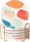 Ceramic Absorbent Coasters Set of 6 with Holder, Marble Drink Coasters for Coffee Table, Water Absorbing Coaster (Nordic)