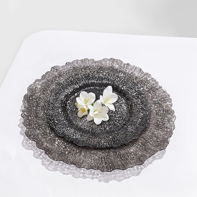 U-QE 60PCS Clear Black Plastic Plates, Heavy Duty Black Disposable Plates Including 30PCS 10'' Dinner & 30PCS 7'' Dessert Plates -Hard Plastic Platos for Party & Wedding & Birthday