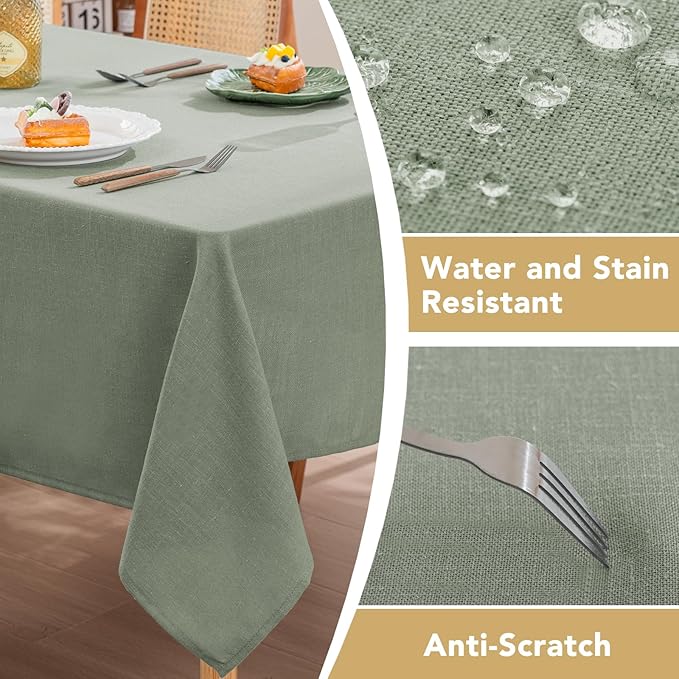 H.VERSAILTEX Linen Table Cloths Rectangle 60 x 104 Inch Premium Tablecloth Spill-Proof Waterproof Table Cover for Dining Buffet Feature Extra Soft and Thick Fabric Wrinkle Free, Sage